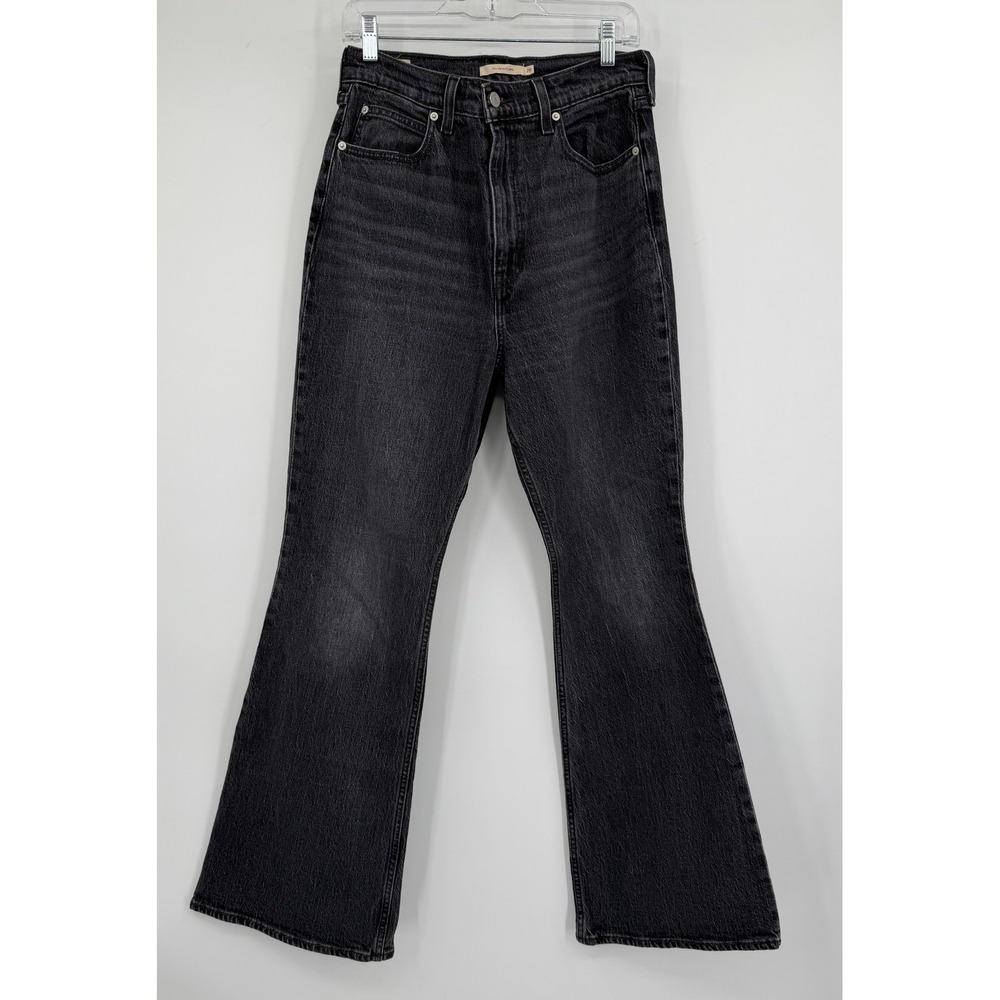 Levis 70s High Flare Jeans Womens 29 Black High Rise Denim Bell Bottoms Faded